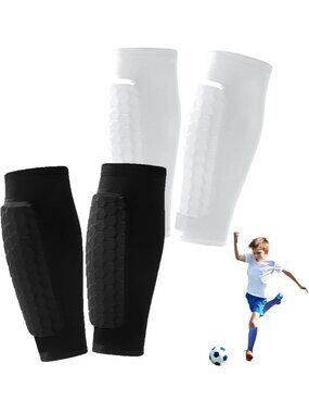 Youth & Adult Soccer Shin Guards - 2 Pairs with Honeycomb Padding for Protection